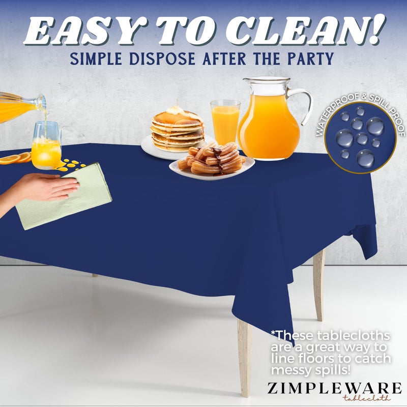 ZIMPLEWARE Premium Navy Blue Plastic Table Cloth Disposable (12 Pk) Plastic Tablecloths for Rectangle Tables (54in x 108in) Party Table Cloths Disposable for 6ft to 8ft Rectangle Tables - Image 5